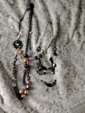 Multi-Strand Purple and Black Women's Fashion Necklace Set